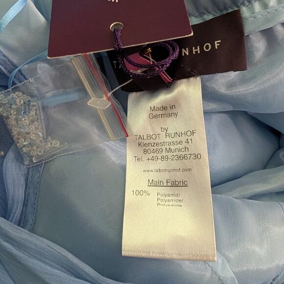 Talbot Runhof Grecian Blue One Shoulder Draped Gown Floral Embellishments Sz 12 - Picture 14 of 15